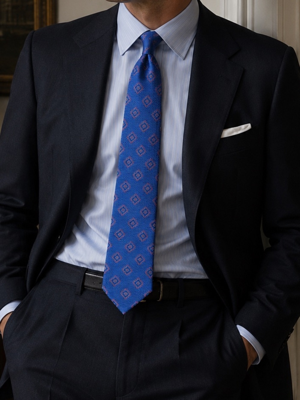 Canali 1934 Blue Silk Tie Made in Italy Luxury Medallion Pattern Corporate Euro